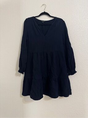 #24 For Cynthia Navy Tiered Long-Sleeve V-Neck Dress